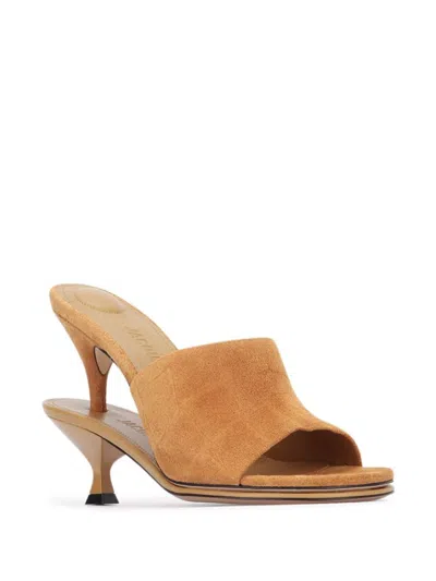Jacquemus Peep Toe Suede Kitten Heel Mules In Brown