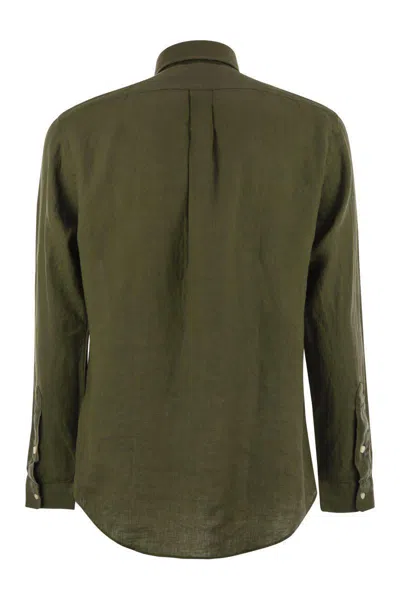 Polo Ralph Lauren Olive Green Cotton Shirt With Signature Polo Pony Motif In Military Green