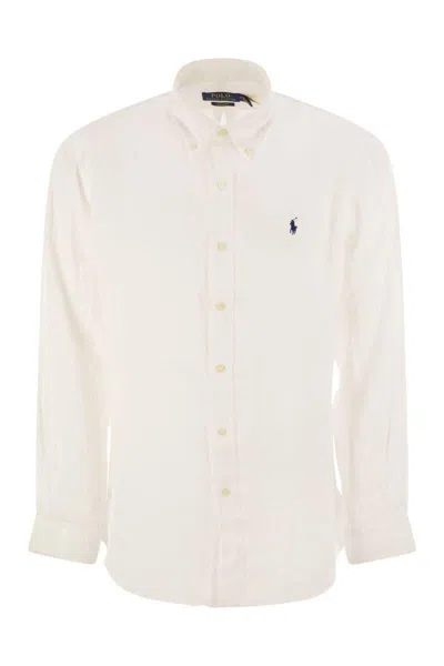 Polo Ralph Lauren Slim Fit White Cotton Shirt With Embroidered Logo In White