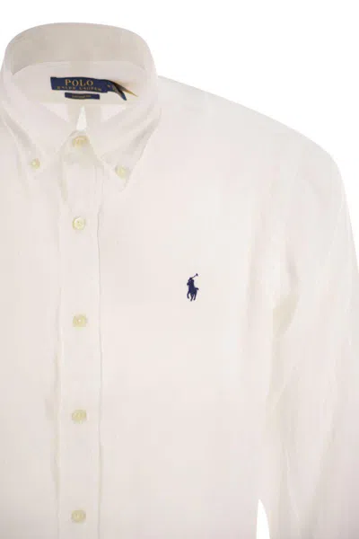 Polo Ralph Lauren Slim Fit White Cotton Shirt With Embroidered Logo In White