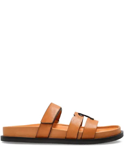 Shop Tory Burch Sport Slide Leather Sandals In Brown