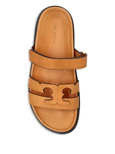 Shop Tory Burch Sport Slide Leather Sandals In Brown