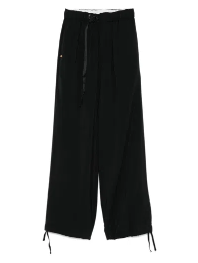 White Sand Wide-leg Trousers In Black