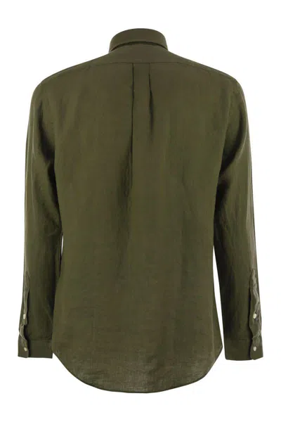 Polo Ralph Lauren Olive Green Cotton Shirt With Signature Polo Pony Motif In Military Green