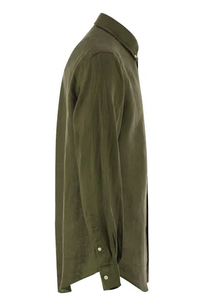 Polo Ralph Lauren Olive Green Cotton Shirt With Signature Polo Pony Motif In Military Green
