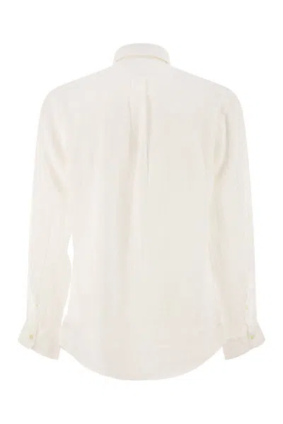 Polo Ralph Lauren Slim Fit White Cotton Shirt With Embroidered Logo In White
