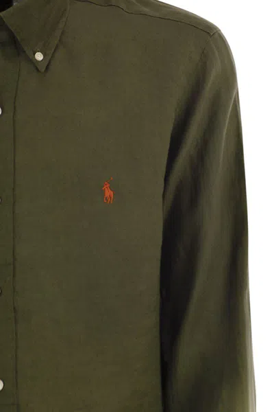 Polo Ralph Lauren Olive Green Cotton Shirt With Signature Polo Pony Motif In Military Green
