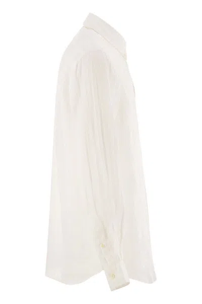 Polo Ralph Lauren Slim Fit White Cotton Shirt With Embroidered Logo In White