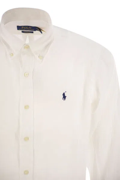 Polo Ralph Lauren Slim Fit White Cotton Shirt With Embroidered Logo In White