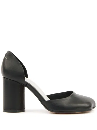 Mm6 Maison Margiela Black Shiny Vegetable Tanned Leather Court Heels In Black