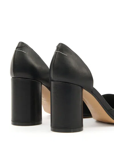 Mm6 Maison Margiela Black Shiny Vegetable Tanned Leather Court Heels In Black