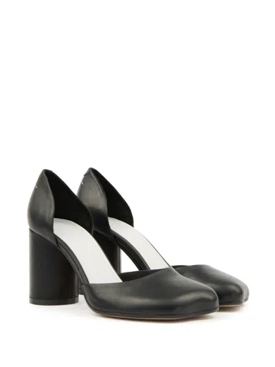 Mm6 Maison Margiela Black Shiny Vegetable Tanned Leather Court Heels In Black