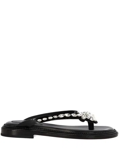 Simone Rocha Womens Black/comb Embellished Thong Leather Sandals Eur 40 / 7 Uk In Multicolor