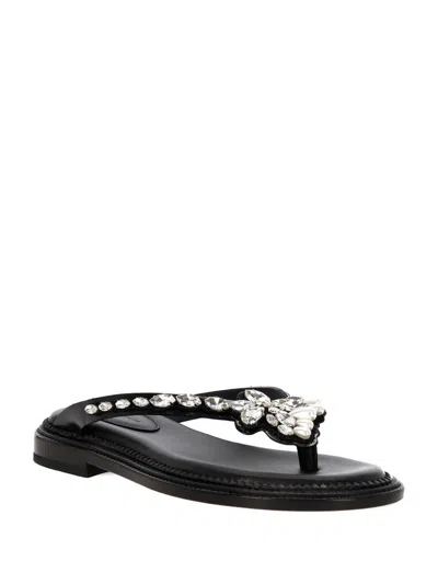 Simone Rocha Womens Black/comb Embellished Thong Leather Sandals Eur 40 / 7 Uk In Multicolor