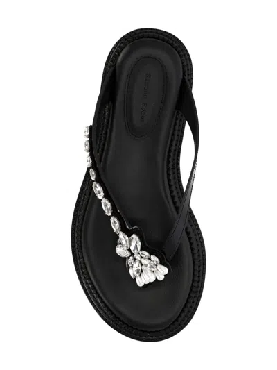 Simone Rocha Womens Black/comb Embellished Thong Leather Sandals Eur 40 / 7 Uk In Multicolor