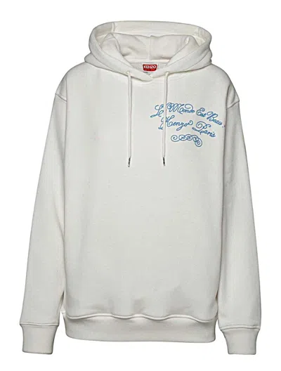 Kenzo Logo Patch Drawstring Hoodie In White