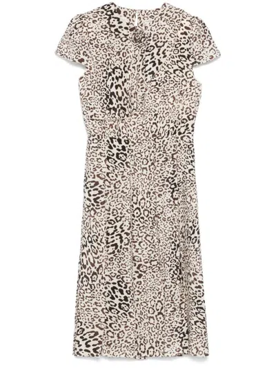Alessandra Rich Leopard-print Pleated Midi Dress In Beige Brown