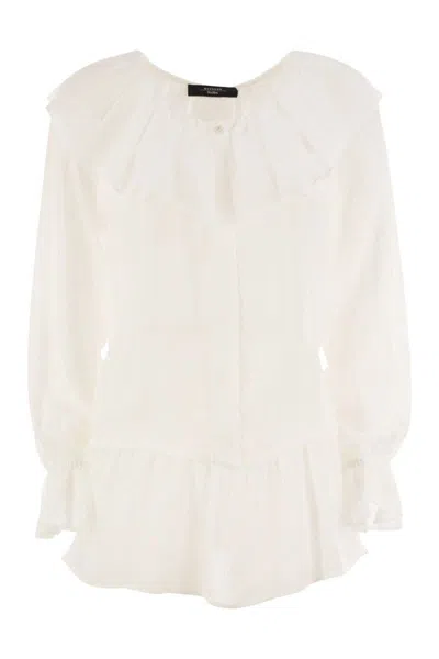 Weekend Max Mara Gauze Ruffle Blouse In White