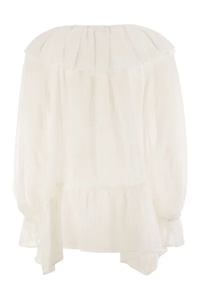 Weekend Max Mara Gauze Ruffle Blouse In White