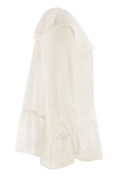 Weekend Max Mara Gauze Ruffle Blouse In White