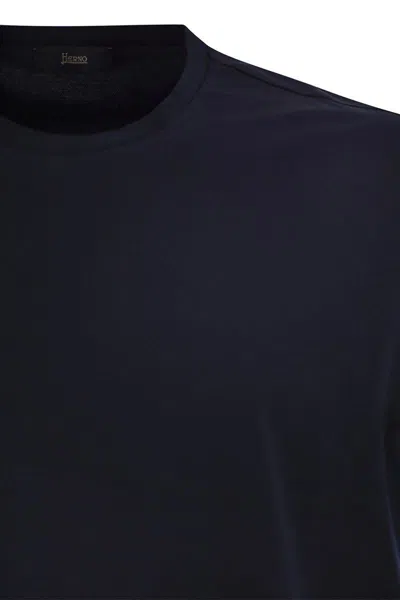 Herno Men Resort T-shirt In Cotton And Light Stretch Nylon In Blue