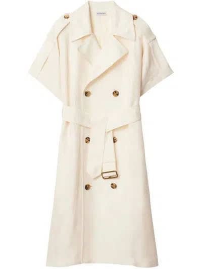 Burberry Waist Belted Short Sleeves Epaulettes Lapels In Pelican