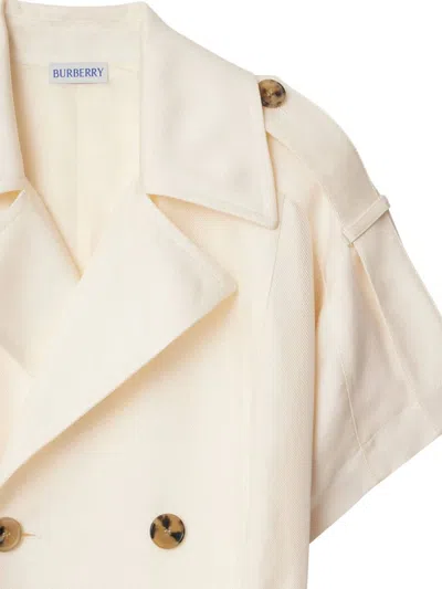 Burberry Waist Belted Short Sleeves Epaulettes Lapels In Pelican