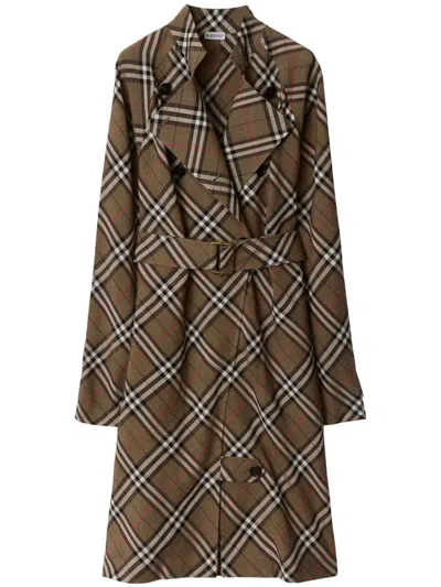 Burberry Check Silk Blend Trench Dress In Beige
