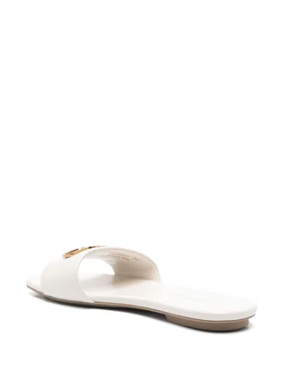 Ea7 Emporio Armani Leather Flat Sandals In White
