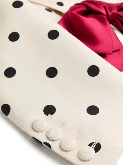 Valentino Bow-embellished Polka-dot Silk-shantung Jacket In Betulla/nero