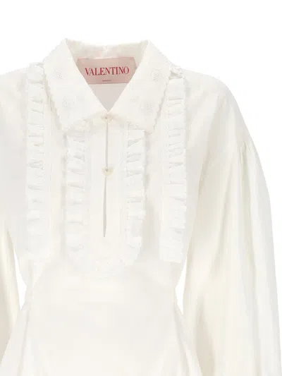 Valentino Kurzes Kleid Aus Baumwolle Und Leinen Frau Weiss 50 In White