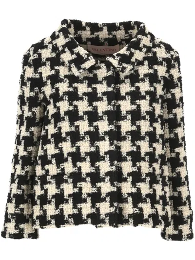 Valentino Extra Large Houndstooth Tweed Jacket In White