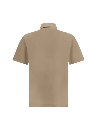 Ferragamo Logoed Polo Shirt With Side Slits In Beige