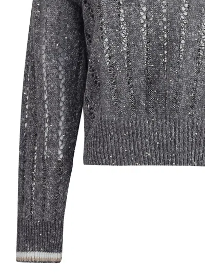Brunello Cucinelli Perforated Sweater With Sequins In Grey