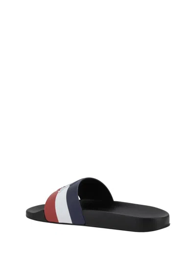 Moncler Basile Blue Slides With Tricolour Toe Strap In Rubber Man In Black