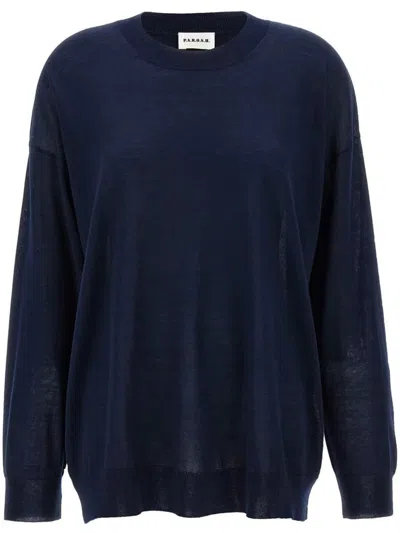P.a.r.o.s.h Blue Crewneck Sweater With Asymmetric Hem In Wool And Cashmere Woman In Blue