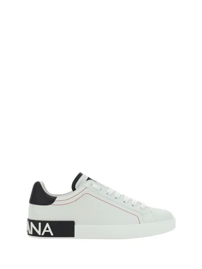 Dolce & Gabbana Portofino Leather Sneakers With Rubberized Logo Shoes In White
