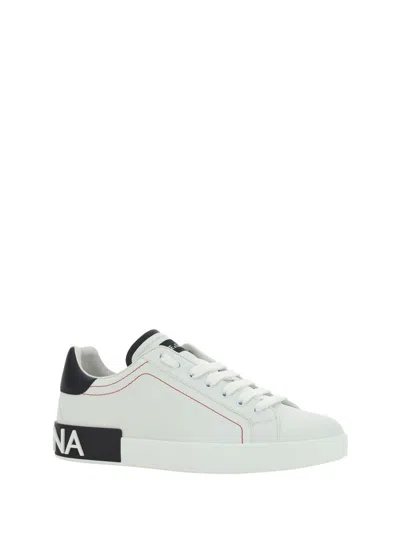 Dolce & Gabbana Portofino Leather Sneakers With Rubberized Logo Shoes In White