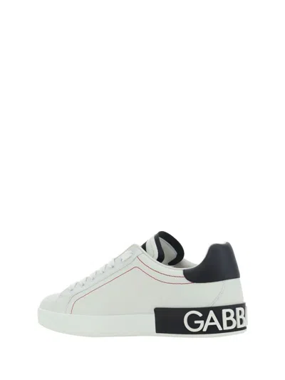 Dolce & Gabbana Portofino Leather Sneakers With Rubberized Logo Shoes In White