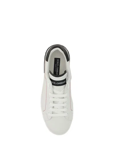 Dolce & Gabbana Portofino Leather Sneakers With Rubberized Logo Shoes In White