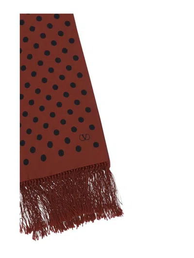 Valentino Polka-dot Pattern Silk Scarf In Red