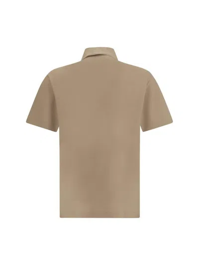 Ferragamo Logoed Polo Shirt With Side Slits In Beige