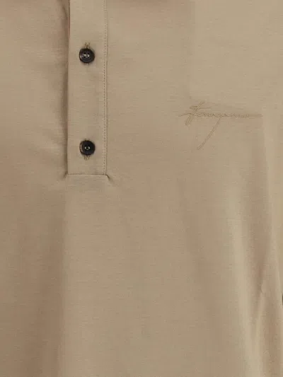 Ferragamo Logoed Polo Shirt With Side Slits In Beige
