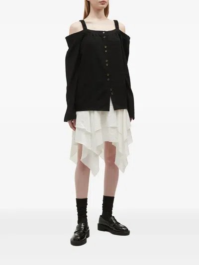 B+ab Off-the-shoulder Button-up Top In Black