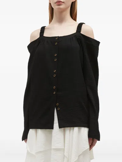 B+ab Off-the-shoulder Button-up Top In Black