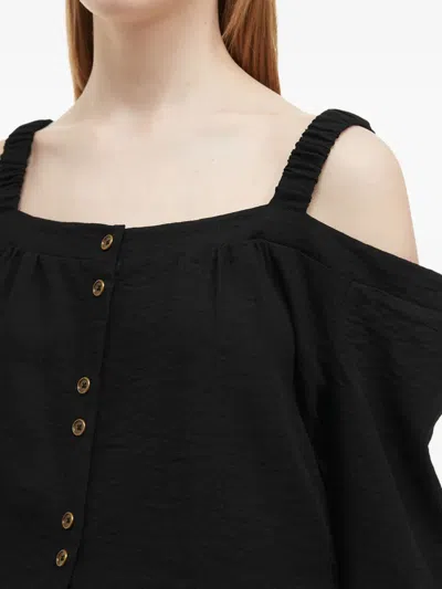 B+ab Off-the-shoulder Button-up Top In Black