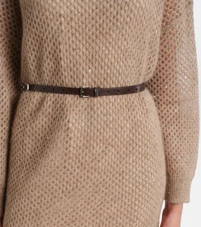 Brunello Cucinelli Hazelnut Color Midi Dress With Waist Belt In Brown