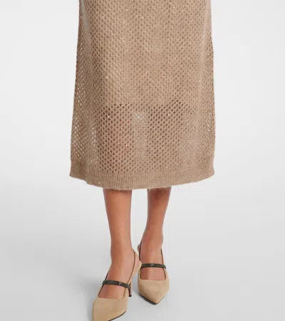 Brunello Cucinelli Hazelnut Color Midi Dress With Waist Belt In Brown