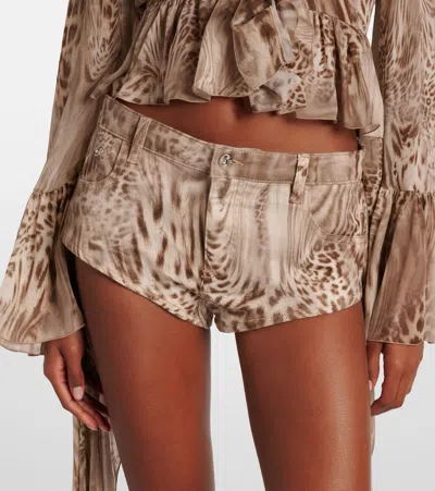 Blumarine Draped Leopard-print Cotton Shorts In Brown