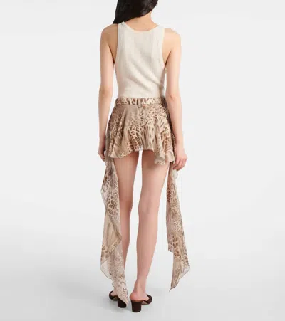 Blumarine Draped Leopard-print Cotton Shorts In Brown